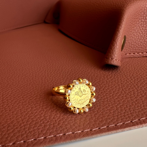 Bent 1\4 Lira Ring With Pearl(Free Size)